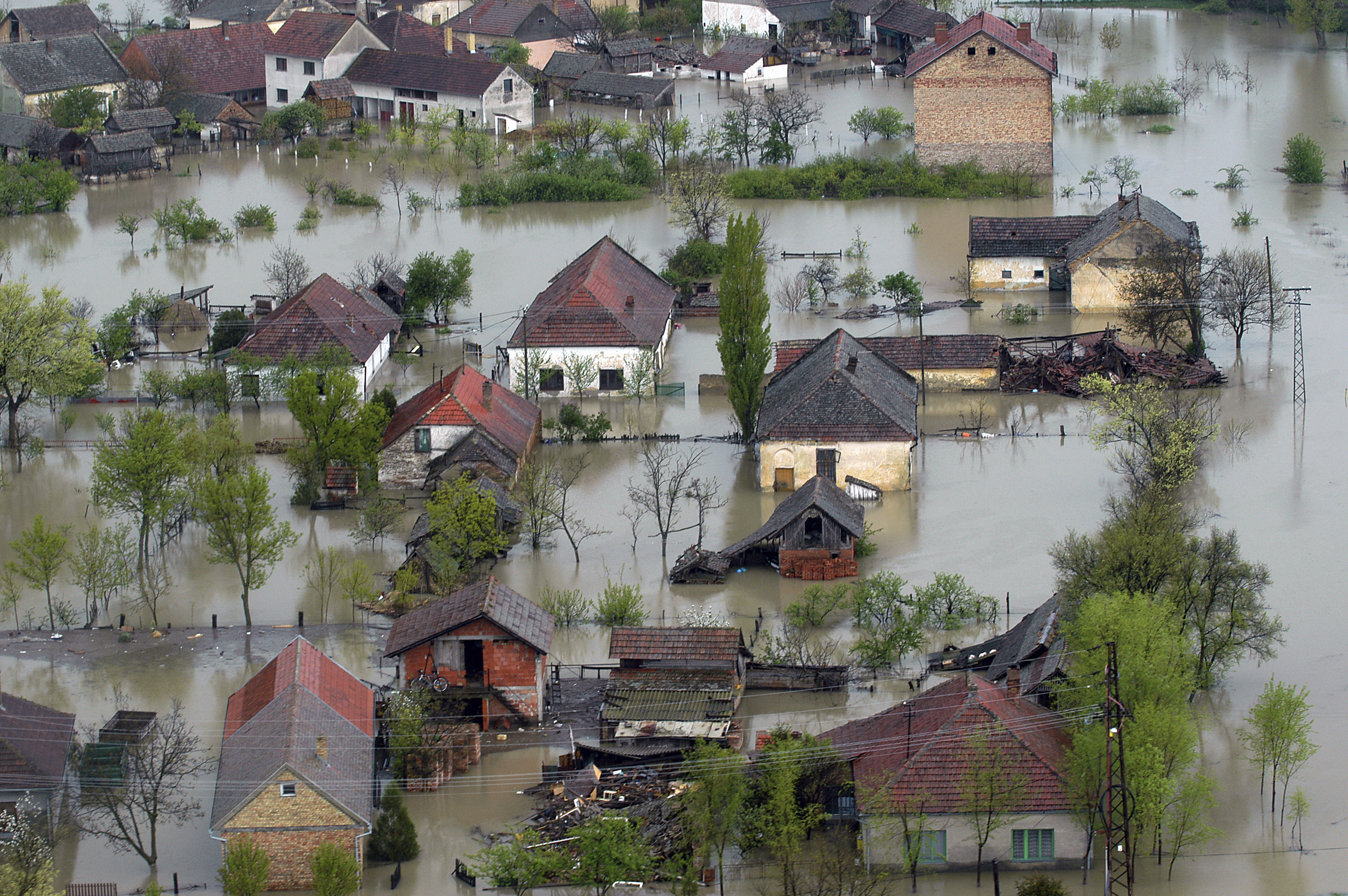 Flooded house aerial view